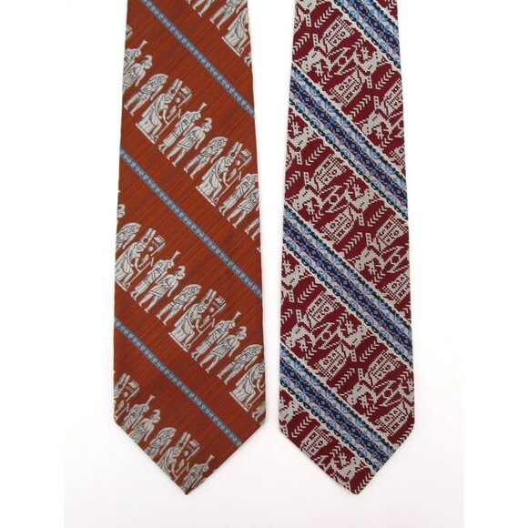 Vintage 70s Wide Tie Lot Egyptian Warrior Geometric Tribal Print Retro Neckties - Picture 1 of 16